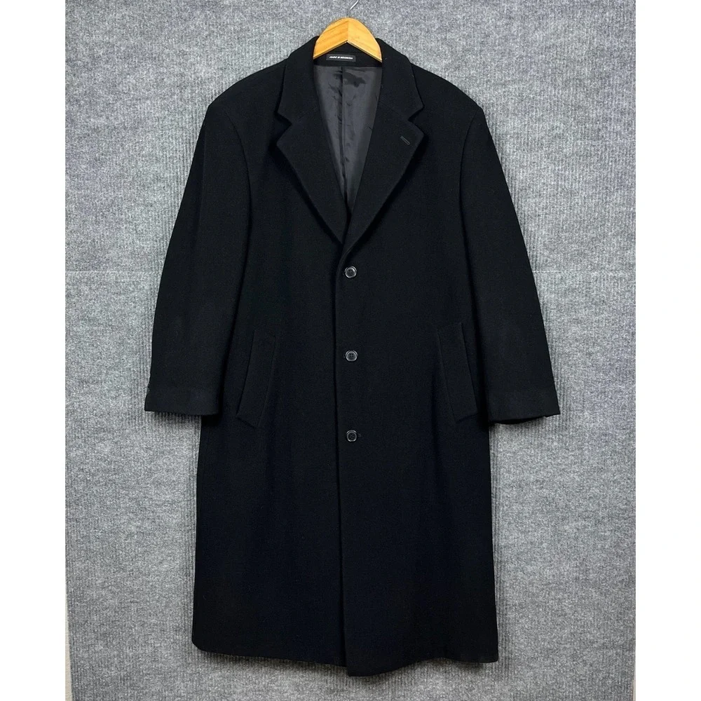 Lauren Ralph Lauren Coat Mens 42R Black Cashmere Blend Wool Topcoat Italy Ivy